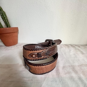 Ariat Brown Genuine Leather Belt with floral vine Stitching & rhinestones -2 Ariat Belt Buckle - Etsy main image 2