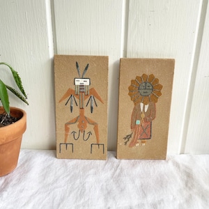 Pair of Vintage Navajo Sand Paintings. Sand paintings were used in healing ceremonies.