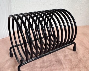 Wire Black Metal Spiral Record/Mail/Office Organizer. Vintage Black Metal Spiral Record Or Letter Rack / Mid Century Modern. Pre owned.