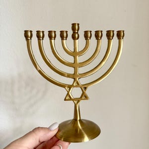 Hanukkah Menorah Jewish Judaica Israel Vintage Brass Chanukah Candle Holder. Star of David.