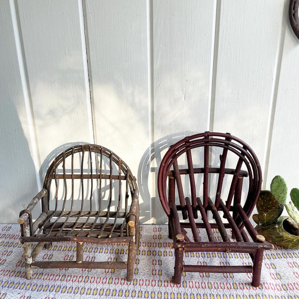 Boho Vintage Twig Stick Plant Stand Or Doll Chairs.