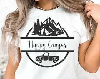 Camiseta Happy Camper, camiseta de camping, camiseta de camping familiar al aire libre para amantes de la aventura, amantes del camping, camisetas de camping familiares, regalo para campistas