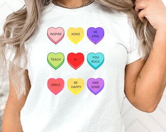 Candy Heart Teacher T shirt Valentine's Day Tee Conversation Hearts Valentines Shirt for Women Teacher Valentine Tee V-day