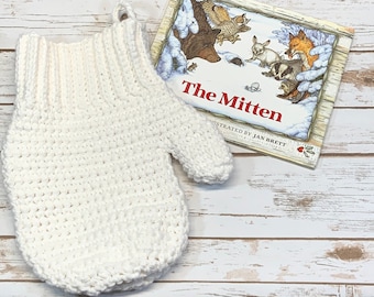 Handmade Jumbo Crochet White Mitten ~ THE MITTEN by Jan Brett~