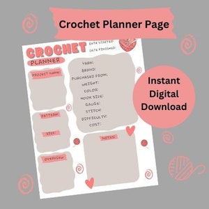 Printable Crochet Planner Page, Crochet Project Planner, Instant Digital Download Printable Organize Crochet Projects