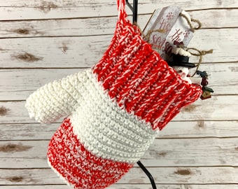 Handmade Jumbo Crochet Mitten Stocking, Crochet Christmas Stocking, Holiday Stocking, Farmhouse Stocking, Christmas Gifts