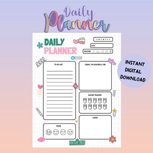 Pastel Daily Planner, Printable Daily Planner, Digital Daily Planner, Hourly Planner, To Do List, Printable Download, Instant Download