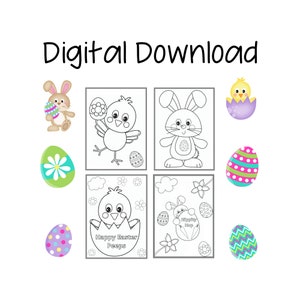 4 Printable Easter Coloring Pages, Coloring Pages, Printable Coloring Pages, Easter Bunny Crafts, Easter Activity image 1