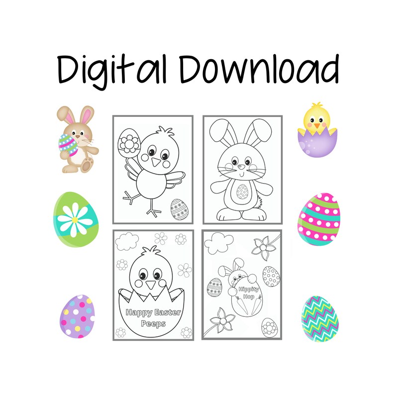 4 Printable Easter Coloring Pages, Coloring Pages, Printable Coloring Pages, Easter Bunny Crafts, Easter Activity image 1