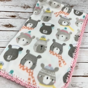Crochet Edge Fleece Baby Blanket, Baby Shower Gift, Stroller Blanket, Receiving Blanket, Baby Gift Basket Idea, Baby Girl Gift