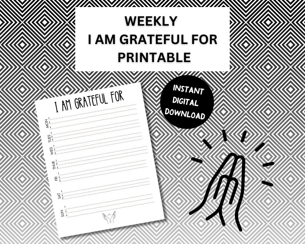 Weekly Grateful Journal Printable Template, Thankfulness Journal, Gratitude Diary, Daily Gratitude Log, Instant Download