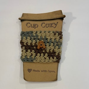 Crochet Cup Cozy, Variegated Cup Cozy, Crochet Cup Cozy with Dog Button