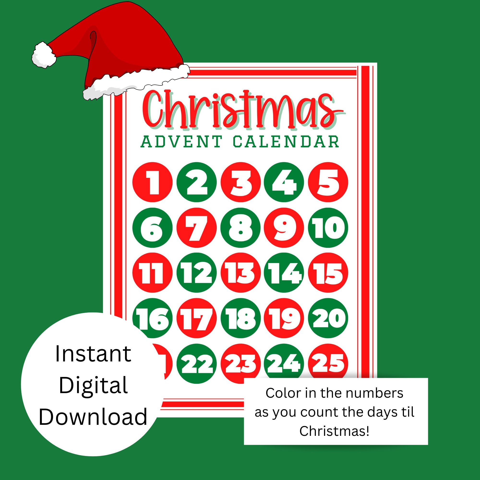 Advent Calendar, Christmas Advent Countdown, Christmas Download, 25 Days to Christmas, Christmas Printable, Countdown to Christmas Calendar - Etsy