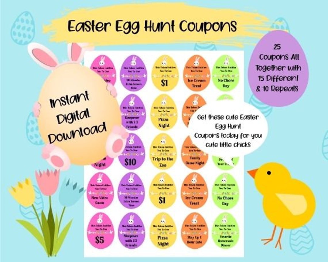 Easter Egg Tokens, Printable Easter Egg Shape Coupons, Easter Egg
