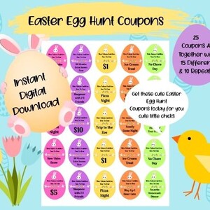 Easter Egg Tokens, Printable Easter Egg Shape Coupons, Easter Egg Coupons for Girls and Boys,  Easter Basket Filler, Gift for Kids