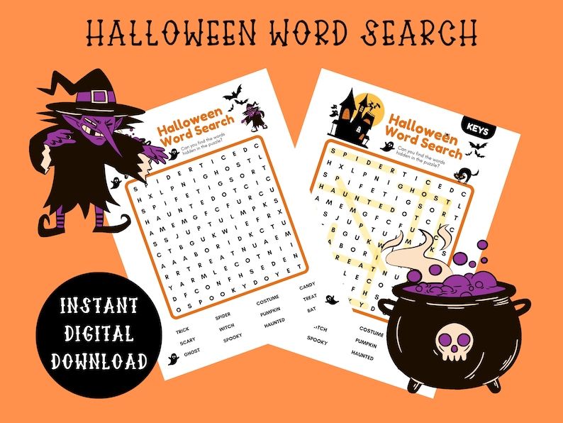 Halloween Word Search Game, Halloween Word Find Printable Game, Halloween Party Game, Fun Halloween Party Game, Word Game image 1