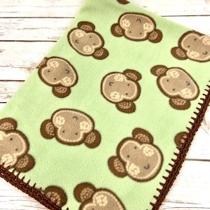 Crochet Edge Fleece Baby Blanket, Baby Shower Gift, Stroller Blanket, Receiving Blanket, Baby Gift Basket Idea, Baby Boy Gift