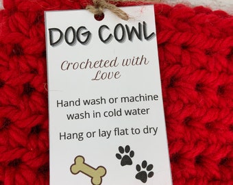 Hand Crocheted Dog Cowl/Scarf Care Tags, Digital Download, Crochet Stitch Design Care Instructions for Handmade Dog Scarf/Cowl, Hang Tag