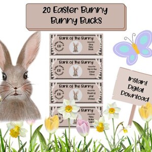 Easter Bunny Bucks Printable Easter Coupons, Instant Digital Download Easter Egg Coupons for kids, Easter for kids, 20 Bunny Bucks