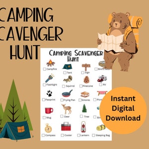 Printable Camping Scavenger Hunt For Kids Road Trips Summer Vacation Birthday Game Idea Instant Download Fun Camping Scavenger Hunt Activity