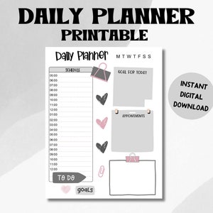 Daily Planner, Printable Daily Planner, Digital Daily Planner, Hourly Planner, To Do List, Printable Download, Instant Download