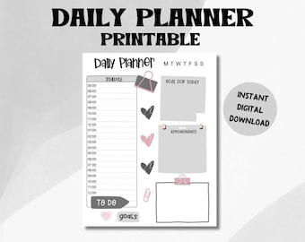 Daily Planner, Printable Daily Planner, Digital Daily Planner, Hourly Planner, To Do List, Printable Download, Instant Download
