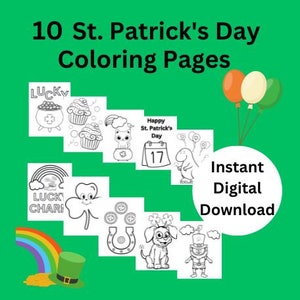 St. Patrick&#39;s Day Coloring Page Set Instant Download Saint Paddy&#39;s Kids Activity St. Patrick&#39;s Party Printable Coloring Pages