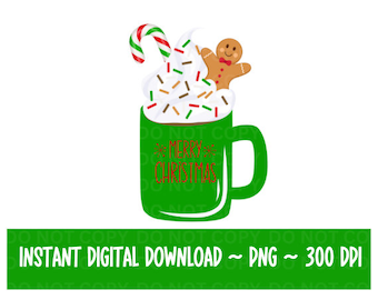 Christmas Clipart PNG, Gingerbread Man Hot Cocoa Coffee Mug PNG Sublimation Design, Christmas Hot Cocoa PNG, Digital Download, Xmas Clipart