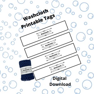 Washandje Afdrukbare tags, labels, Instant Download, PDF Afdrukbare Handgemaakte 100% Katoen label