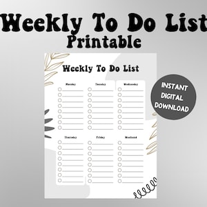 Weekly To Do List Planner, Printable Weekly Planner page, Digital Weekly Planner, To Do List, Printable Download, Instant Download