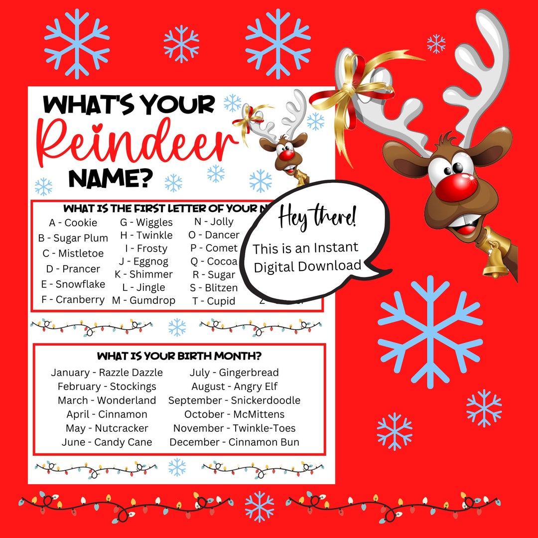 What's Your Reindeer Name Game Funny Christmas Printable