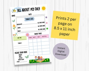 Daycare Report Mail, Cute Spring Daycare Daily Log Printable, Potty Log, Nap Schedule, Food Log, 8.5"x 11" 2 Per Page Instant Download