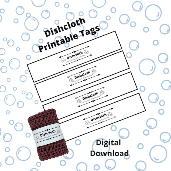 Dishcloth Printable Tags Labels Instant Download PDF - Etsy Canada