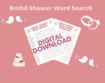 Bridal Shower Word Search Game, Wedding Word Find Printable Game, Wedding Shower Fun