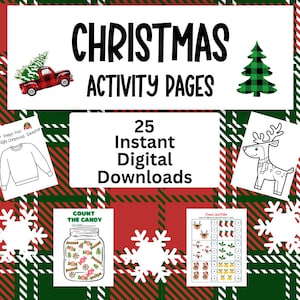 Printable Christmas Activities, 24 pages, Christmas Activity Bundle, Kid&#39;s Activities, Christmas Coloring pages, Christmas Party Games