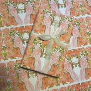 Parakeet Gift Wrap – Pink Floral Wrapping Paper, Watercolor Garden Bird Paper for Spring Gifts