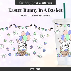 Easter Bunny in a Basket Cold Cup SVG & PNG Design, 24oz Venti Cold Cup, Cricut Cutting File, No hole, layered cricut file, digital