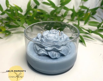 Elegant Glass Jar Candle with Floral Notes - Handmade Watermelon Rhubarb Musk Fragrance