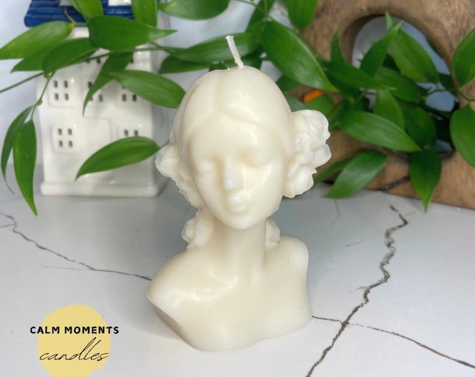 Sophisticated Lady Bust Statue Soy Wax Candle: Handcrafted 12 Aromatherapy Scents Pillar.