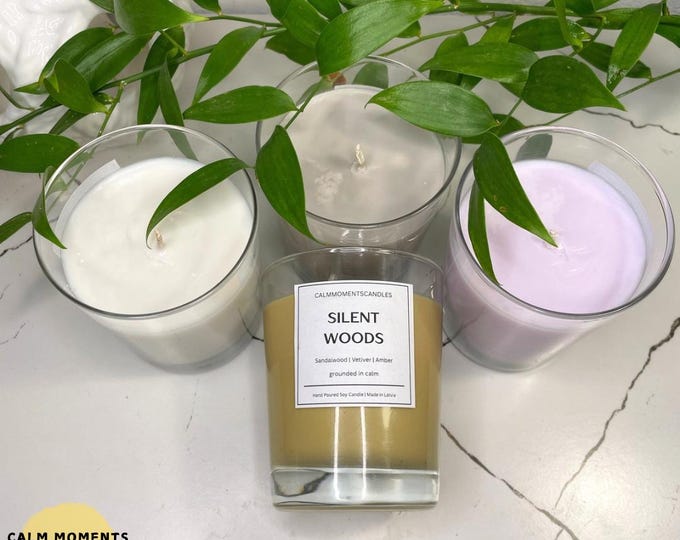 Silent Woods Soy Candle – Warm Sandalwood, Vetiver & Amber | Earthy Cozy Candle | 8oz