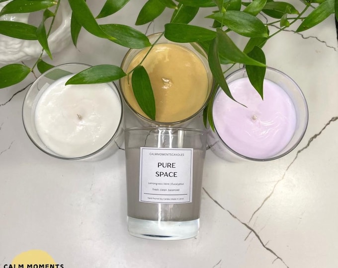 Pure Space Soy Candle – Lemongrass, Mint & Eucalyptus | Clean Balanced Home Fragrance | 8oz