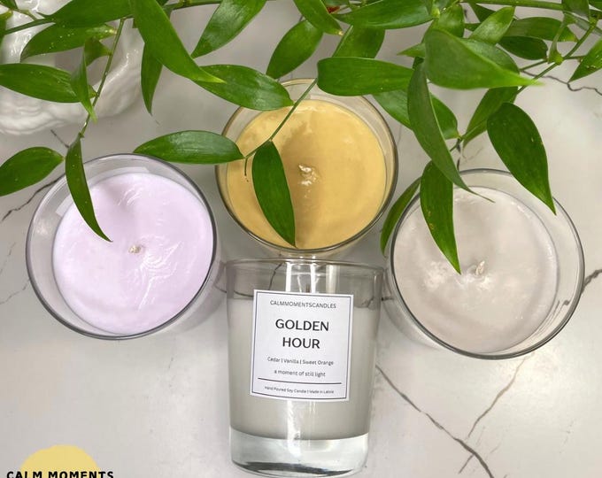 Golden Hour Soy Candle – Warm Cedar, Vanilla & Sweet Orange | Elegant Cozy Candle | 8oz