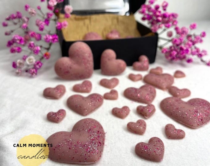 Strawberry Soy Wax Melts: Heart-Shaped Glitter, Vegan Gift Box