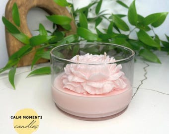 Aromatic Scented Peony Floral Candle with Amber & Sweet Orange - Glass Jar Soy Wax