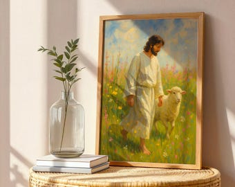 Jesus and Lamb Art Print: Good Shepherd Christian Decor (Digital Download)