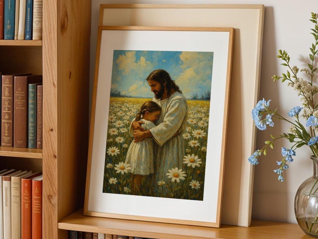Jesus Hugging Little Girl: Christian Daisy Field Wall Art PNG Download ...
