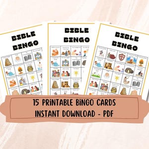 Bible Bingo Game PDF Printable with 15 Unique Pages and Drawing Key - Youth Activities - Instant Download