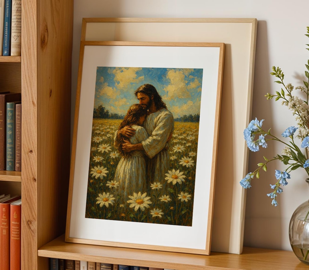 Jesus Embrace Young Girl Field of Daisies Printable Wall Art ...