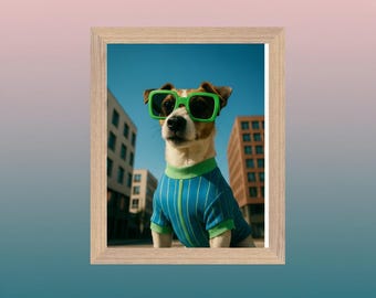 Jack Russell Terrier Art Print: Dog in Sunglasses, Framed Museum-Quality Print
