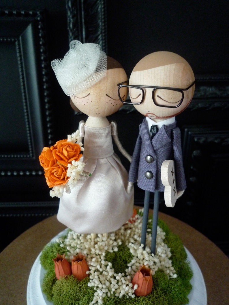 Custom Peg Doll Wedding Cake Topper with Custom Wedding Dress Custom Keepsake MilkTea Personalized Rustic Boho image 3